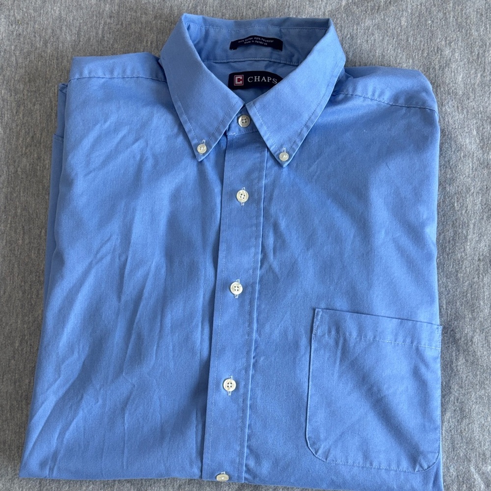 Like New! Men's Chaps Blue Button-Down Shirt Size Large 16-16 1/2 - 34 35